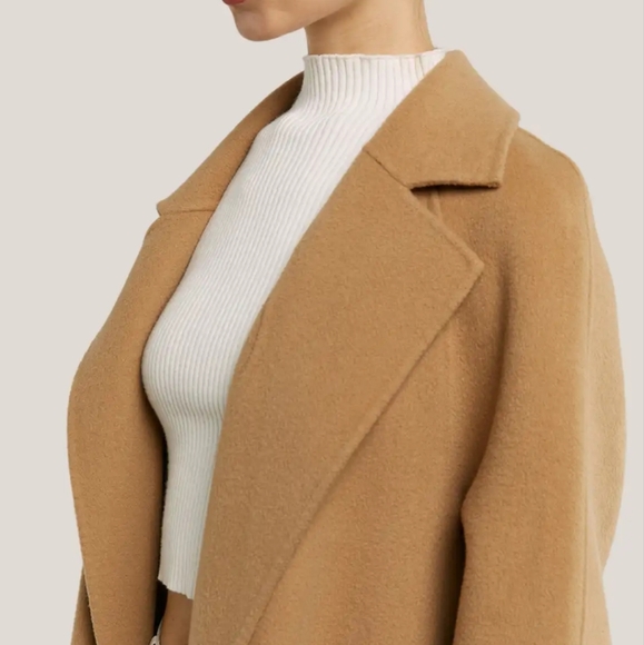 🆕 Gentle Herd 100% Wool Belted Wrap Coat in Camel - Picture 2 of 14